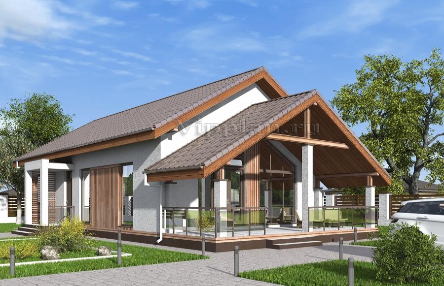 Одноэтажный дом с тремя спальнями, кухней-гостиной и террасой